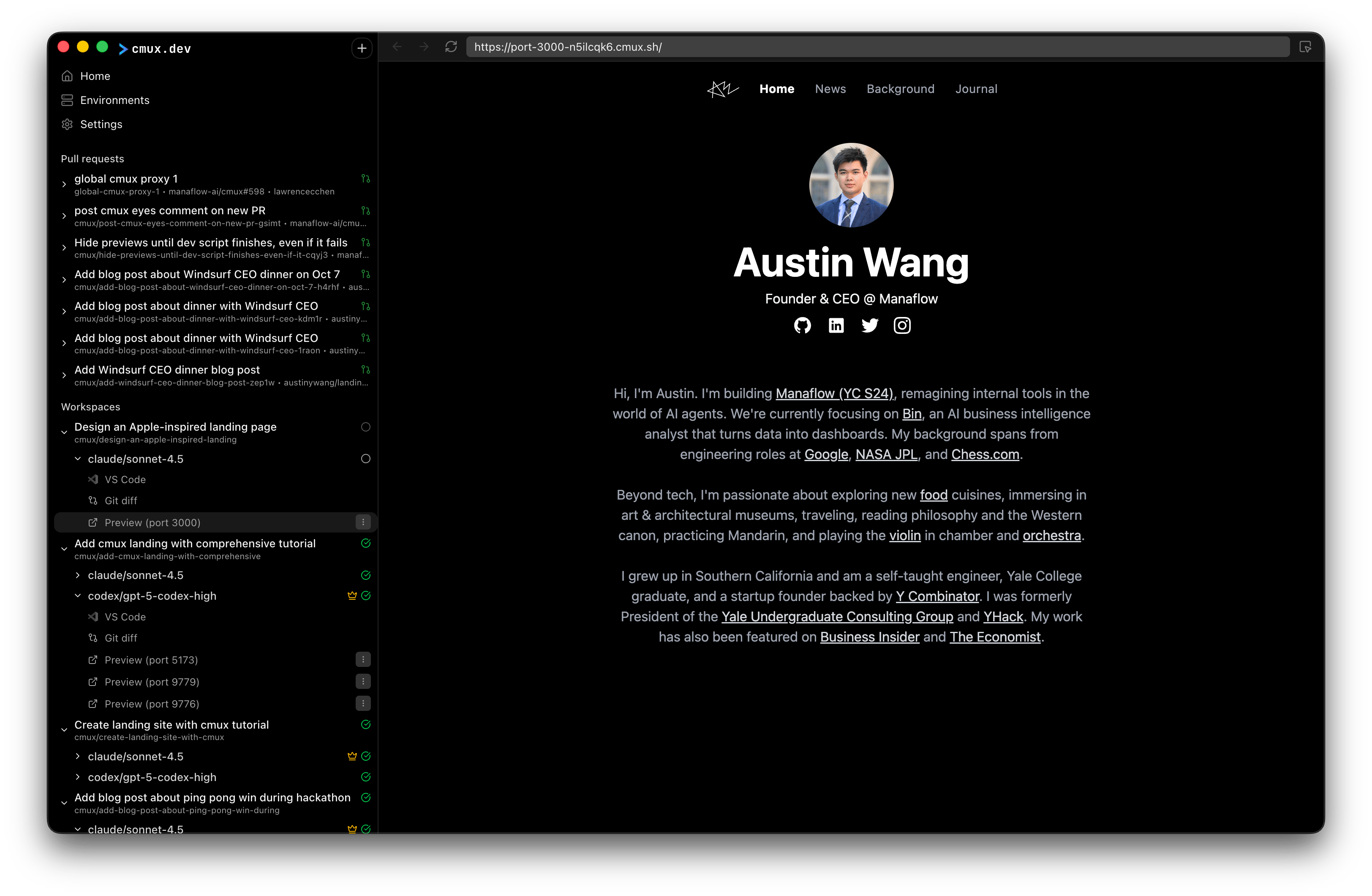 cmux vscode instances showing diffs