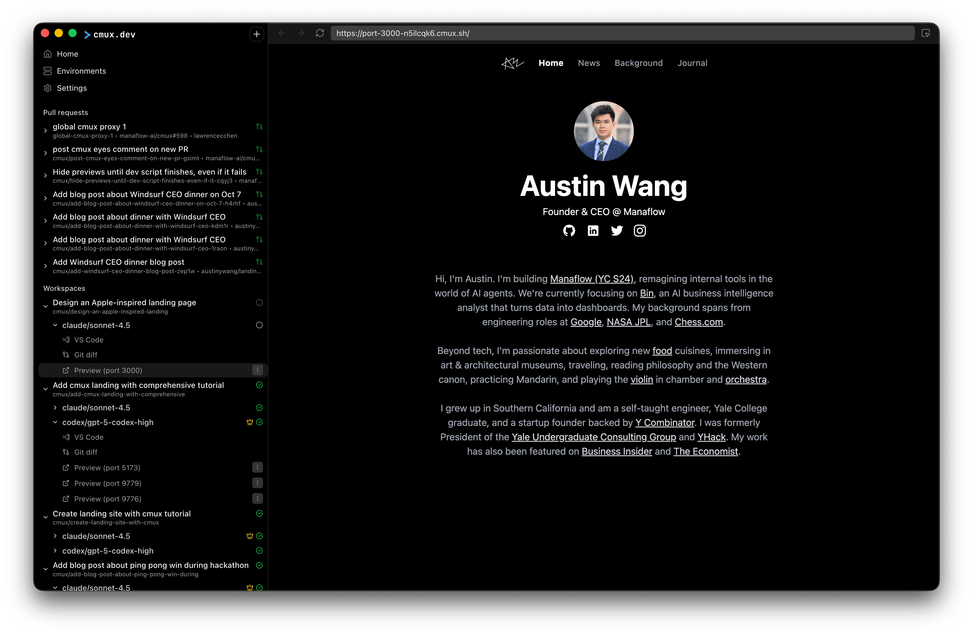 cmux vscode instances showing diffs